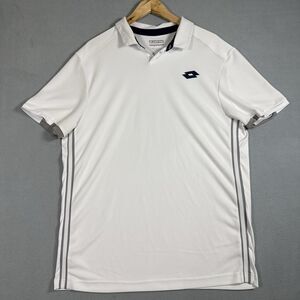 Lotto Mens Tennis Polo Shirt Large White Deep Dry Short Sleeve Rubber Button